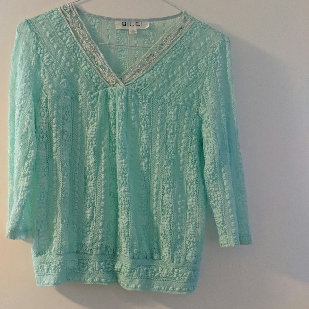 Mint Eyelet Fabric Top